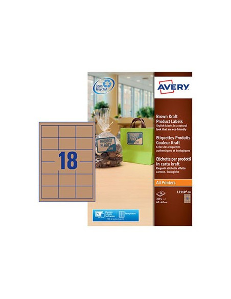 Etiquetas Kraft 62x42mm Avery 20 Folhas Castanho 360un