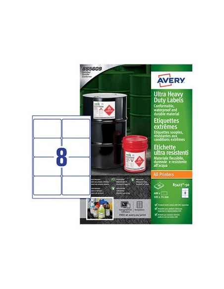 Etiquetas Ultra-Resistentes 105x74mm Avery 50 Folhas 400un