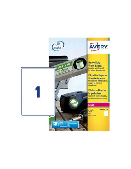 Etiquetas Resistentes 210x297mm Avery 20 Folhas A4 20un