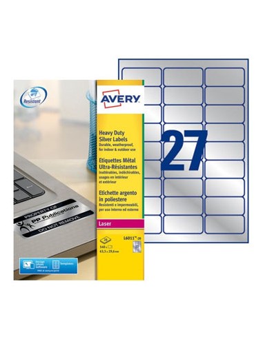 Etiquetas Resistentes 63,5x29,6mm Avery 20 Folhas 540un