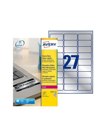 Etiquetas Resistentes 63,5x29,6mm Avery 20 Folhas 540un
