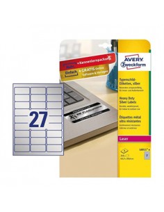 Etiquetas Resistentes 63,5x29,6mm Avery 8 Folhas Prata