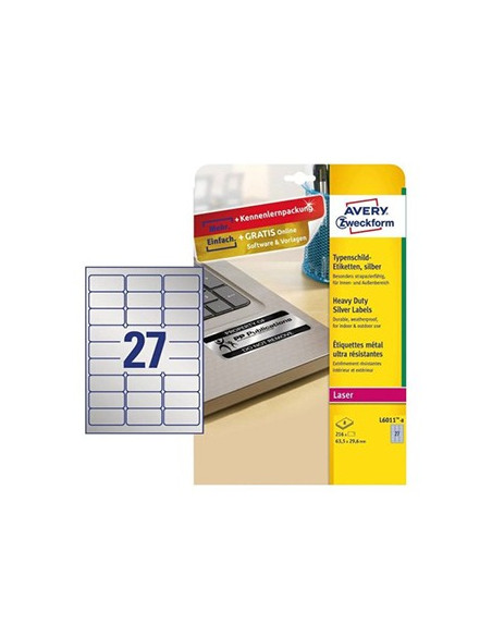 Etiquetas Resistentes 63,5x29,6mm Avery 8 Folhas Prata