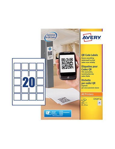 Etiquetas QRcode 45x45mm Avery 25 Folhas 500un