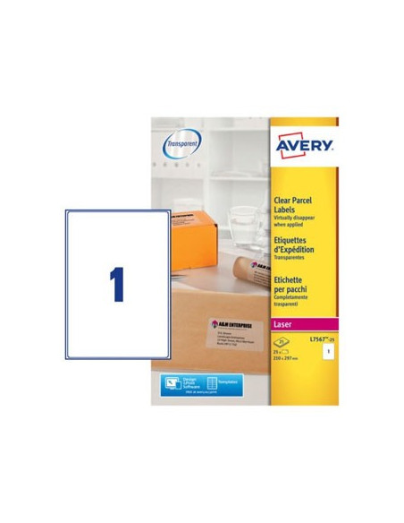 Etiquetas Expedição 210x297mm Avery 25 Fls A4 Transp. 25un