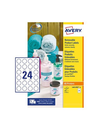 Etiquetas Redondas Removíveis 37mm Avery 25 Folhas 600un