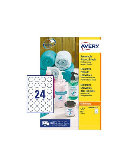 Etiquetas Redondas Removíveis 37mm Avery 25 Folhas 600un