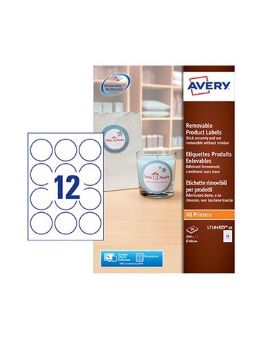 Etiquetas Redondas Removíveis 60mm Avery 20 Folhas 240un