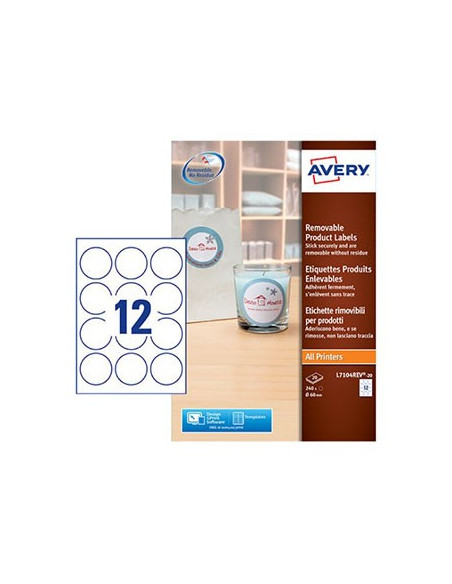 Etiquetas Redondas Removíveis 60mm Avery 20 Folhas 240un