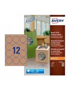 Etiquetas Redondas Kraft 60mm Avery 20 Folhas Castanho 240un