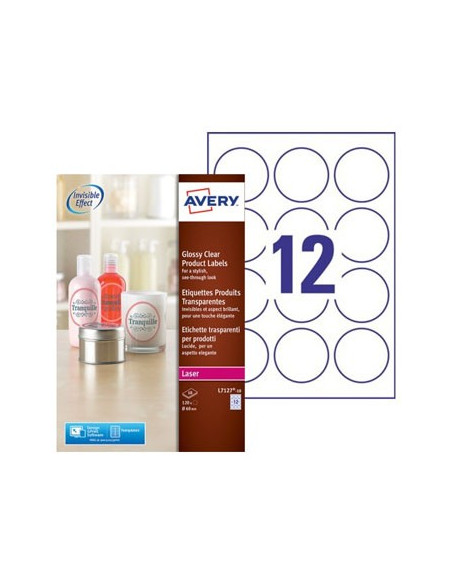 Etiquetas Redondas Glossy 60mm Avery 10 Fls Transp. 120un