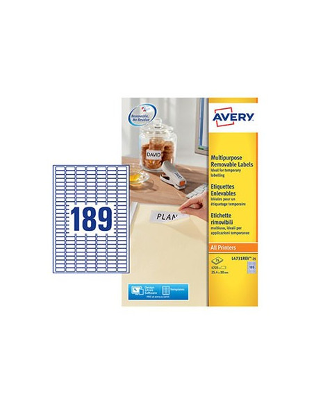 Etiquetas Removíveis 25,4x10mm Avery 25 Folhas 4725un