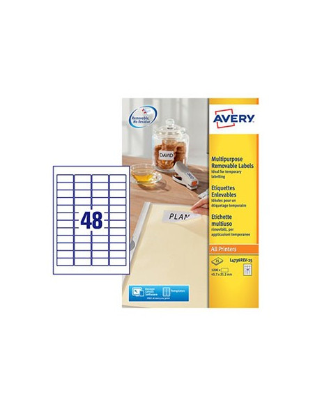 Etiquetas Removíveis 45,7x21,2mm  Avery 25 Folhas 1200un
