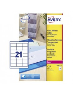 Etiquetas 63,5x38,1mm Avery 25 Folhas Transparente 525un