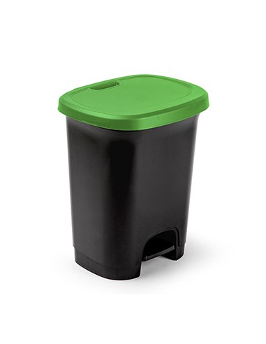 Contentor Plastico c/Pedal Preto 27 Litros Tampa Verde