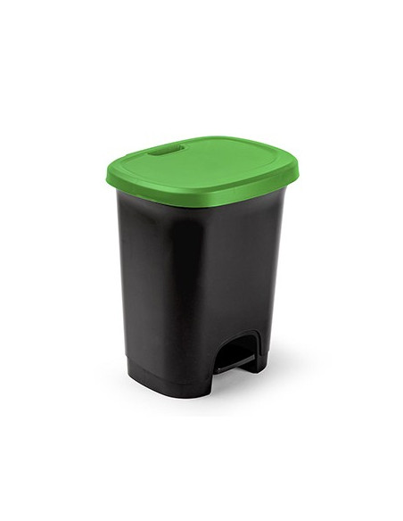 Contentor Plastico c/Pedal Preto 27 Litros Tampa Verde