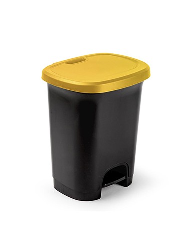 Contentor Plastico c/Pedal Preto 27 Litros Tampa Amarelo
