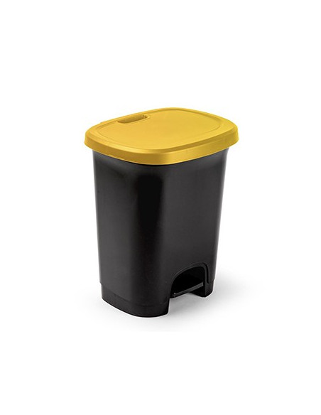 Contentor Plastico c/Pedal Preto 27 Litros Tampa Amarelo