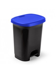Contentor Plastico c/Pedal Preto 27 Litros Tampa Azul