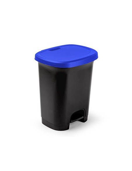 Contentor Plastico c/Pedal Preto 27 Litros Tampa Azul