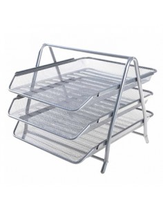 Tabuleiro Metalico Tipo Rede Prata com 3 Gavetas