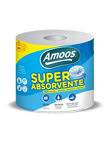 Rolo Toalhas Mão 045mx20,7cm 2Fls Amoos Super Absorvente 1un