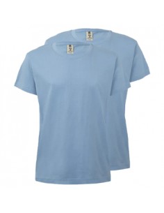 T-Shirt Criança Algodão 155g Azul Pastel Tamanho 5/6 Pack2