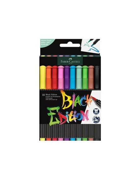 Marcador Feltro Faber Castell Black Edition Ponta Pincel 10x