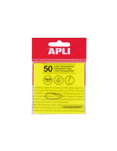 Bloco Notas Aderentes 75x75mm Apli Amarelo Transp 50Fls