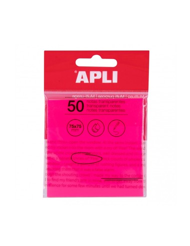 Bloco Notas Aderentes 75x75mm Apli Rosa Transp 50Fls