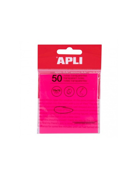 Bloco Notas Aderentes 75x75mm Apli Rosa Transp 50Fls