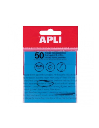 Bloco Notas Aderentes 75x75mm Apli Azul Transp 50Fls