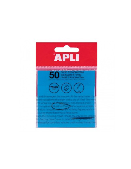 Bloco Notas Aderentes 75x75mm Apli Azul Transp 50Fls
