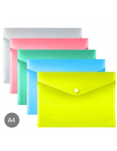 Envelope Plastico A4 Fecho Botao Cores Sortidas - 1un