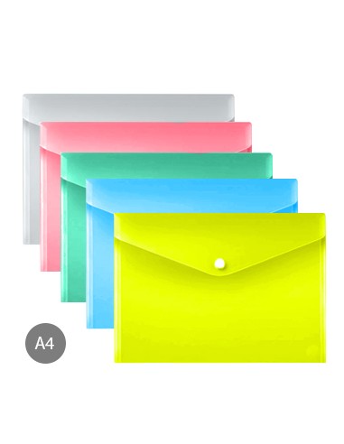 Envelope Plastico A4 Fecho Botao Cores Sortidas - 1un