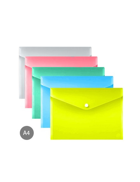 Envelope Plastico A4 Fecho Botao Cores Sortidas - 1un