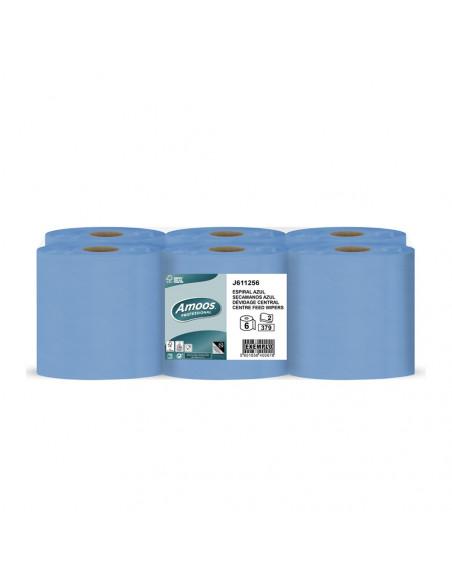Rolo Toalhas Mão Azul 125mx19,2cm 2Fls Amoos Picotado 6un