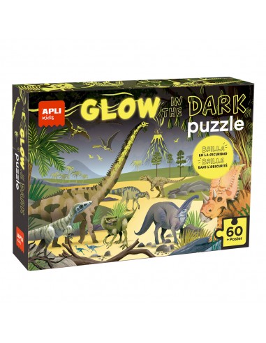 Jogo Educativo Puzzle Apli Fluorescente Dinossauros 60 Peças