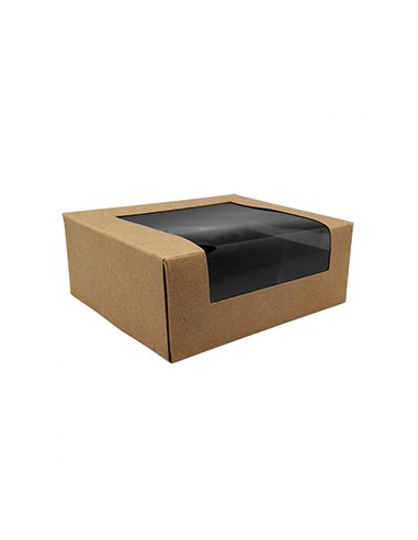 Caixa Cartão Kraft Preto Janela Sushi 12x10x4,5cm 100un