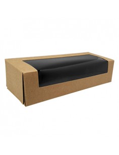 Caixa Cartão Kraft Preto Janela Sushi 19,5x7x4,5cm 100un