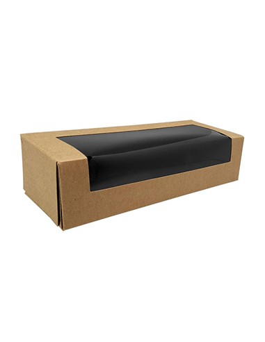 Caixa Cartão Kraft Preto Janela Sushi 19,5x7x4,5cm 100un