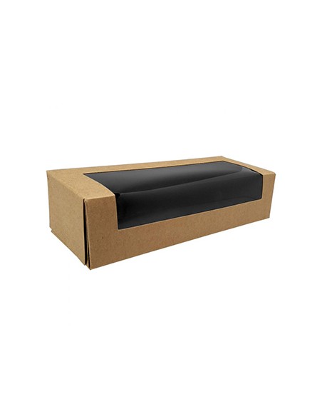 Caixa Cartão Kraft Preto Janela Sushi 19,5x7x4,5cm 100un