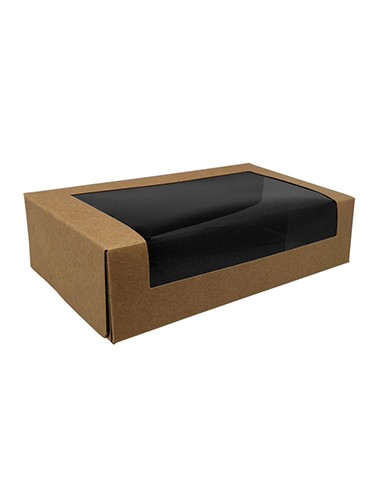 Caixa Cartão Kraft Preto Janela Sushi 18,5x10x4,5cm 100un