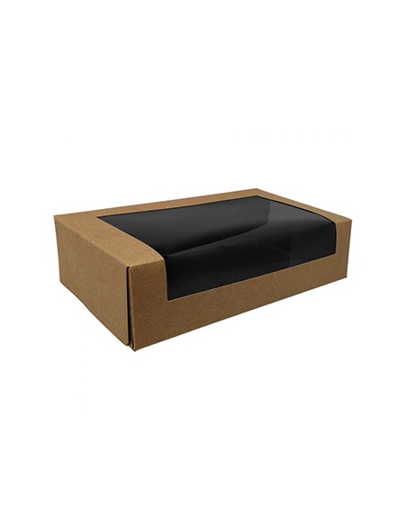 Caixa Cartão Kraft Preto Janela Sushi 18,5x10x4,5cm 100un