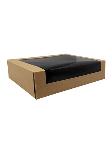 Caixa Cartão Kraft Preto Janela Sushi 19,5x14x4,5cm 100un