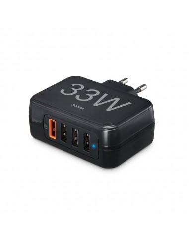 Carregador USB 4 Portas QC 33W Rápido Preto