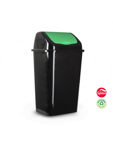 Contentor 30L Plástico c/Tampa Basculante Preto/Verde