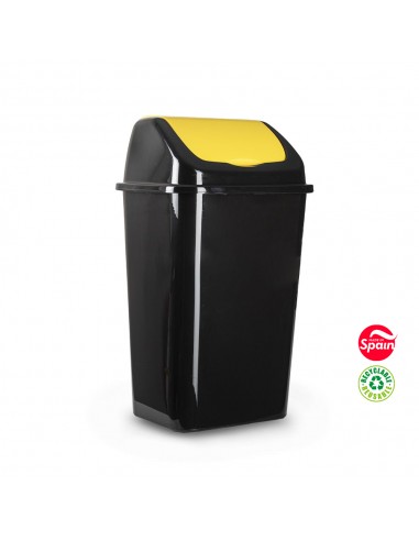 Contentor 30L Plástico c/Tampa Basculante Preto/Amarelo