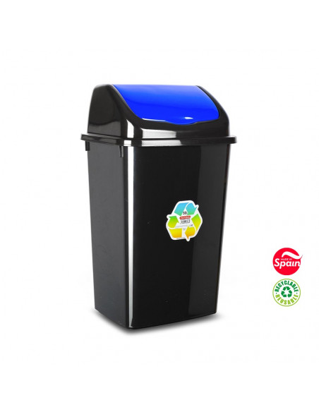 Contentor 50L Plástico c/Tampa Basculante Preto/Azul