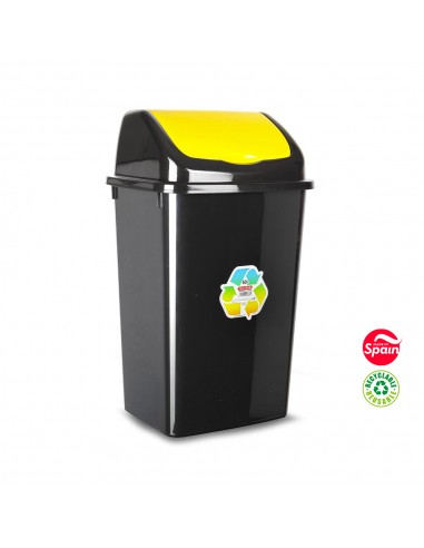 Contentor 50L Plástico c/Tampa Basculante Preto/Amarelo